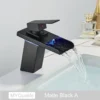 Luxury LED Color Changing Waterfall Basin Sink Faucet Single Handle Deck Mounted Hot and Cold Mixer Taps
