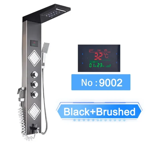 S64b6861b2b7b4d32ab465edd6aa9b96c2.webp LED Shower Panel Waterfall Rain Digital Display Shower Faucet System Set Bathroom Column Mixer With SPA Massage Jet