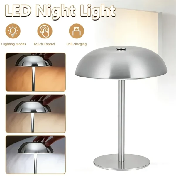 S64dd418a4ad4402aa39f8414848a16daw.webp Mushroom Bedside Night Light with 1800mAh Battery, 3 Color Temperatures Adjustable, Button Control, USB Rechargeable
