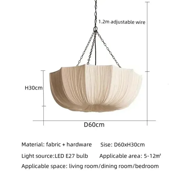 Japanese Wabi Sabi Retro Fabric Pendant Lights Living Dining Room Chandelier Lighting