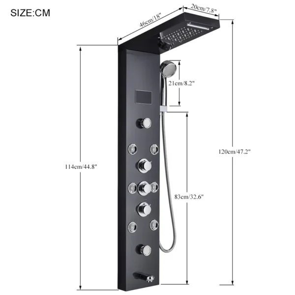 S673c92771afa4f52adb9760355660f68I.webp LED Shower Panel Waterfall Rain Digital Display Shower Faucet System Set Bathroom Column Mixer With SPA Massage Jet