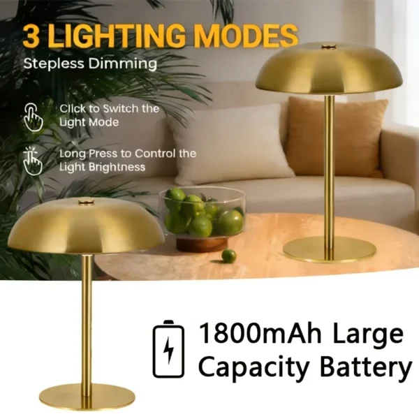 S67b0666bd5a34ed3a99ed96323b9bedfG.webp Mushroom Bedside Night Light with 1800mAh Battery, 3 Color Temperatures Adjustable, Button Control, USB Rechargeable