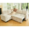 S683f473d873e42cdb106dae30ca6d680c.webp Velvet L-Shaped Sectional Sleeper Sofa with Pull-Out Couch Bed, Beige