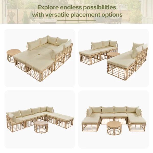 7 Pieces Outdoor Patio Furniture, All-Weather Rattan Sectional Sofa Set with Thick Cushions and Pillows, Freely Combined Conversation Sets for Garden, Backyard