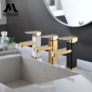 Gold faucet bathroom faucet metal stainless steel handle hot and cold mixer faucet square faucet beautiful bathroom
