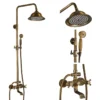 Antique Brass Shower Faucets Set 8'' Rainfall Shower Head Brass Handshower Dual Handle Mixer Tap Rotation Bath Shower Faucet