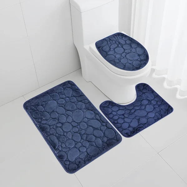 S6dc224cb0a4d4b3bb9ae06ef06881b1bd.webp 1 Set of Solid Color Simple Bathroom Water-absorbing and Non-slip Floor Mat Stone Pattern, Comfortable and Soft, Three-piece Set