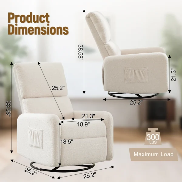 360 Degree Swivel Glider Chair, Rocking Armchair with Side Pocket