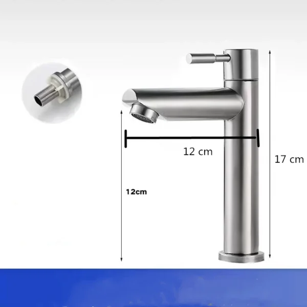 Stainless Steel Single Cold Water Tap Black Basin Fauct Silver Deck Mounted Lengthening and Raising Basin Sink Tap