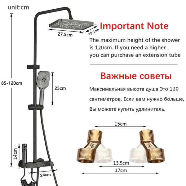 Gun Grey Piano Digital 4 Function Shower Set Bathroom Faucets Hot Cold Waterfall Digtial Display Tap Rainfall Shower System