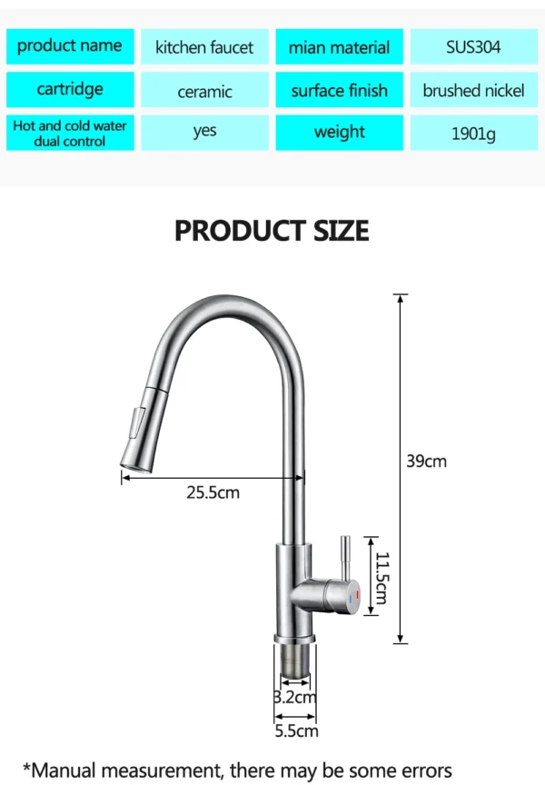 Kitchen Faucet Flexible Pull Out 2 Modes Nozzle Hot Cold Water Mixer Tap Deck Mounted Sprayer and Stream SUS 304 Faucets