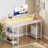 48 Inch Computer Desk with with Shelves Storage Drawers Office Wood Table with LED Lights Power Outlets
