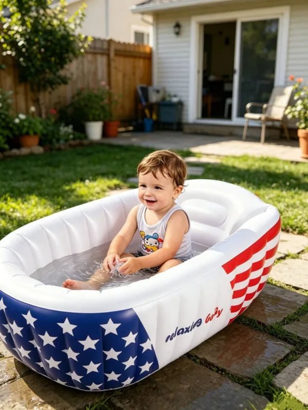 Fashion Stars Stripes Inflatable Baby Bathtub With Air Pump, Portable Blow Up Toddler Tub