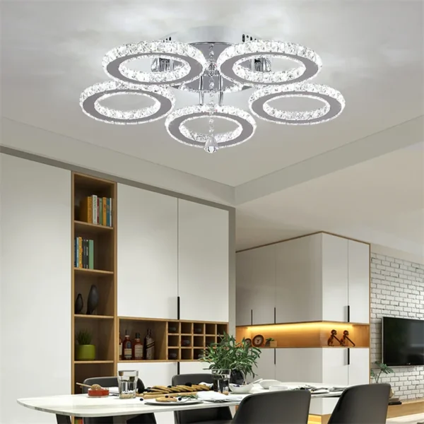 Modern Pendant Light Led Crystal Ring Ceiling Lamp Living Dining Room