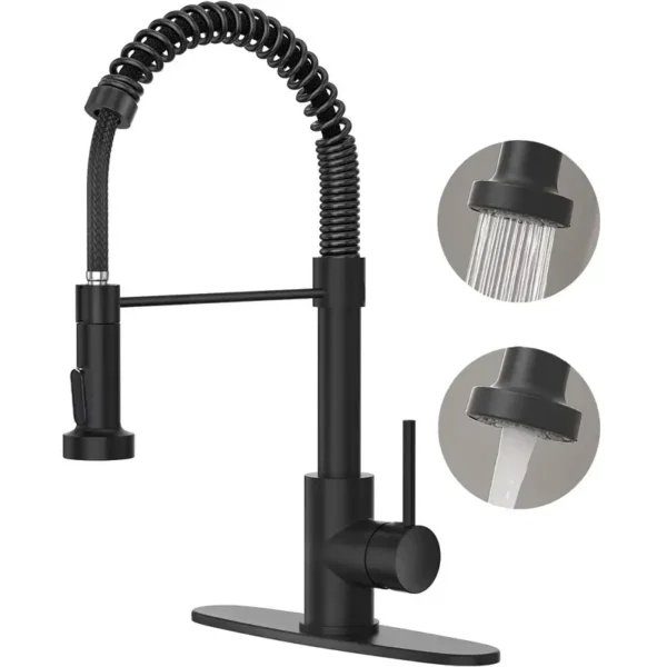 Modern Brushed Nickel Kitchen Faucet - Compact Single Handle, Pull Down Sprayer, 1/3 Holes Adaptable