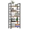 Wooden Storage Standing 5 Tiers Display Bookshelf Sturdy Structure Graduated Shelves Adjustable Feet for Living Room