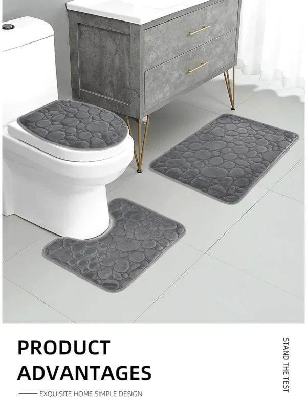 S77a338e12eac46828204a1172afaad9cf.webp 1 Set of Solid Color Simple Bathroom Water-absorbing and Non-slip Floor Mat Stone Pattern, Comfortable and Soft, Three-piece Set