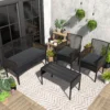 Outdoor Patio Furniture Set 4-Piece, Wicker Hollow-Out Conversation Sofa with Cushions, Coffee Table