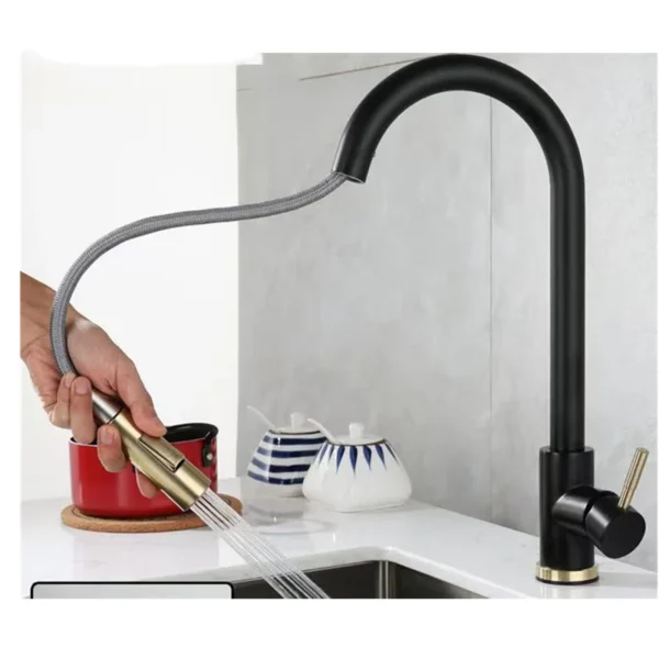 Kitchen Faucet Flexible Pull Out 2 Modes Nozzle Hot Cold Water Mixer Tap Deck Mounted Sprayer and Stream SUS 304 Faucets