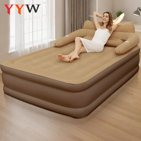2 Persons Inflatable Mattress Camping Folding Outdoor Indoor Home Air Cushion 48cm High Bed Lazy Laying Soft Skin-friendly
