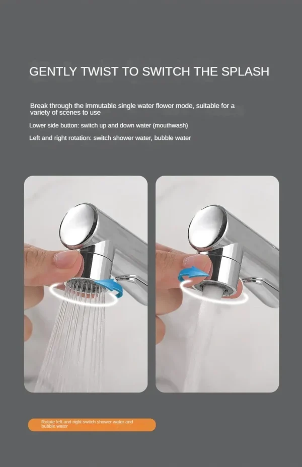 Bathroom Sink Pull-out Hot and Cold Water Mixer Faucet for Bathroom Grey/Chrome 3 Functions Mouthwash Faucet Deck Mount