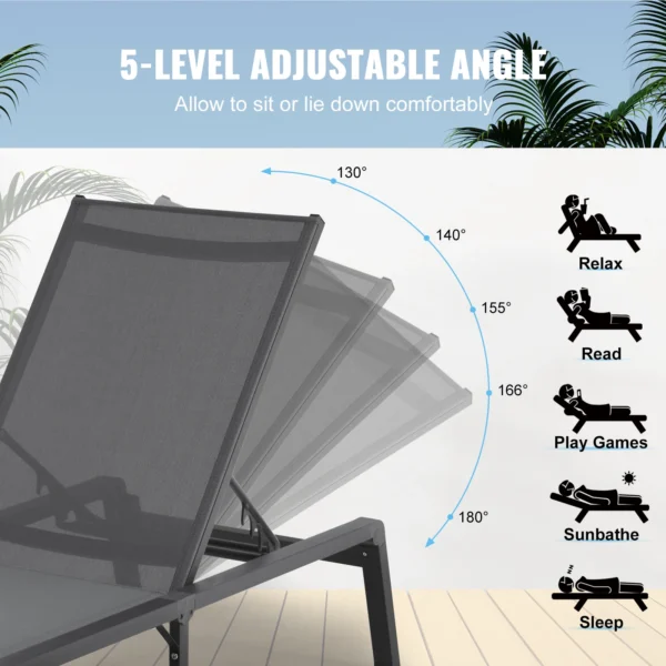 SucceBuy Chaise Lounge Chair Outdoor Aluminum Patio LoungeFolding Pool Lounge Recliner Full Flat for Patio Beach Pool