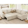 S7e2832d9bbd940b09f7fb556923a2a9em.webp Velvet L-Shaped Sectional Sleeper Sofa with Pull-Out Couch Bed, Beige