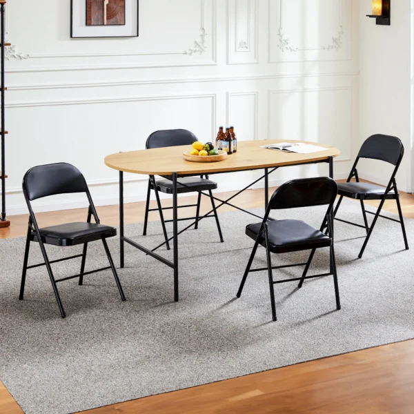 S7f17a6db670b414ca31138fa27a7800aJ.webp Leather Padded Folding Chair 4 Pack Sturdy Metal Living Room Rocking Dinner Chairs Easy to Use Storage Outdoor Home Office