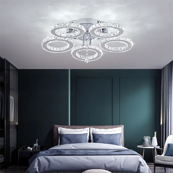 Modern Pendant Light Led Crystal Ring Ceiling Lamp Living Dining Room