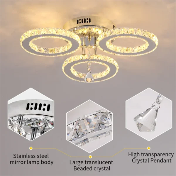 Modern Pendant Light Led Crystal Ring Ceiling Lamp Living Dining Room