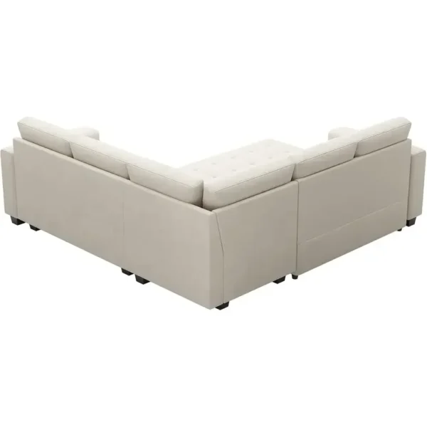 S85bfc9374c8b4f688696b7619e3deed2Q.webp Velvet L-Shaped Sectional Sleeper Sofa with Pull-Out Couch Bed, Beige