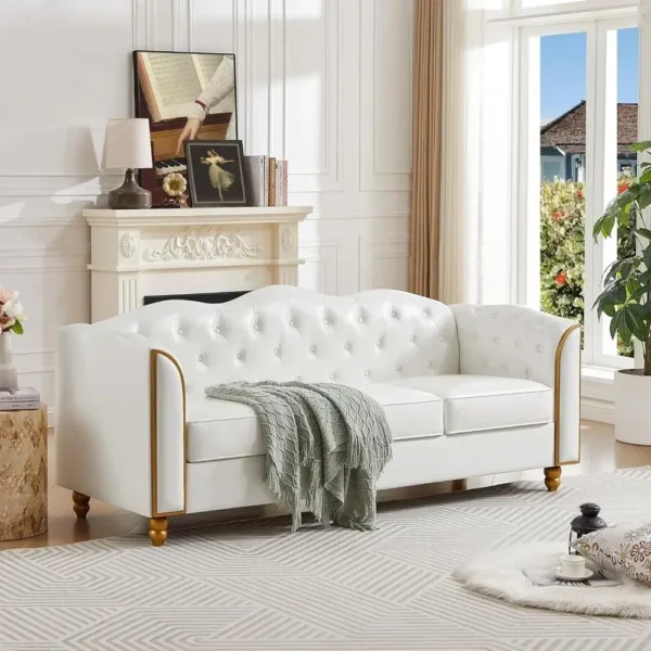 S86d0b4dde8a14be88e260e2443184266Z.webp 78" Leather Couch, Sot 3 Seater Couches or Living Room, Button Tuted Comy Couch ern Soa with Upholstered Cushion, Gold