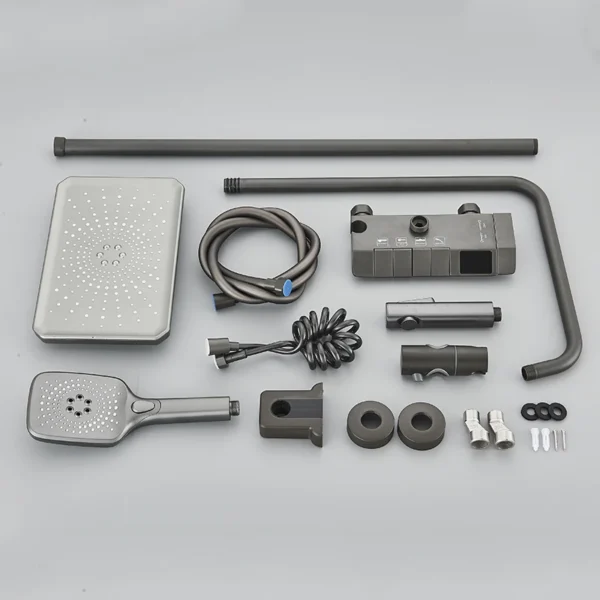 Gun Grey Piano Digital 4 Function Shower Set Bathroom Faucets Hot Cold Waterfall Digtial Display Tap Rainfall Shower System