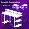 48 Inch Computer Desk with with Shelves Storage Drawers Office Wood Table with LED Lights Power Outlets