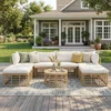 7 Pieces Outdoor Patio Furniture, All-Weather Rattan Sectional Sofa Set with Thick Cushions and Pillows, Freely Combined Conversation Sets for Garden, Backyard