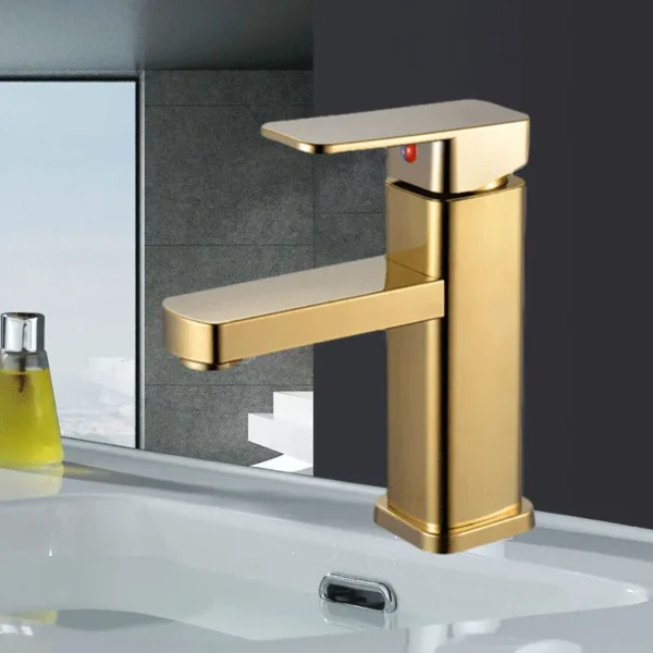 Gold faucet bathroom faucet metal stainless steel handle hot and cold mixer faucet square faucet beautiful bathroom