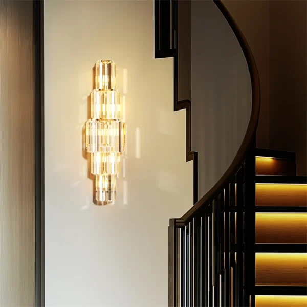S9213b87210ef42838066e2bfc2bd3f0ey.webp Modern Crystal Wall Lamp 3-Layer Wall Crystal Sconce Light E14 Led Corn Lights