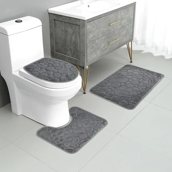 S93d683ee023b4710a31f35839705ffd9g.webp 1 Set of Solid Color Simple Bathroom Water-absorbing and Non-slip Floor Mat Stone Pattern, Comfortable and Soft, Three-piece Set