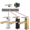 Gold faucet bathroom faucet metal stainless steel handle hot and cold mixer faucet square faucet beautiful bathroom