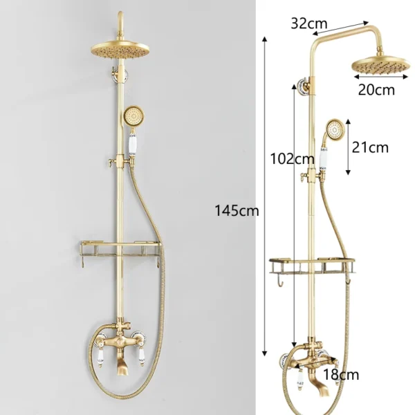 Antique Brass Shower Faucets Set 8'' Rainfall Shower Head Brass Handshower Dual Handle Mixer Tap Rotation Bath Shower Faucet