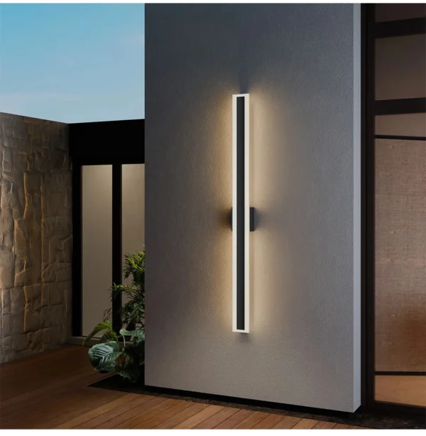 S9454a4fdd74c4a05aa23c4eddfee93c29.webp Outdoor Porch Light Waterproof Rust Resistant Stainless Steel Sconces Black Long-strip Style Lighting Fixture