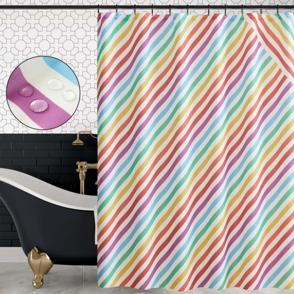 Waterproof Wavy Striped Shower Curtain Set, Modern Aesthetic Fabric Bath Curtain for Home Hotel Bathroom Decor