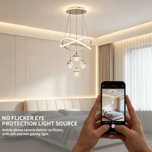 S95799efb47074e08b516e323bc5c80c0Q.webp LED Pendant Light Three Color Temperatures 4 Crystal Balls Soft Light Adjustable Suspension Line Home Ceiling Lights for Living
