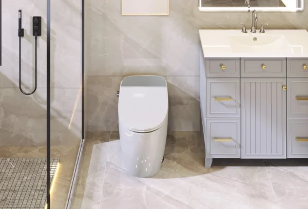 S965f428304be4f5a89712b6aa0812cbdm.webp Heated Seat Smart Toilet, Automatic Flush Tank Less Toilet without Bidet, with Foot sensor Flush, White Night Light, Knob Control, Power Outage Flushing, Soft Close Cover