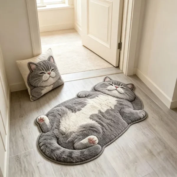 Adorable Fun Cat-Shaped Area Rug Stylish Unique Home Decor Carpet for Living Rooms Cartoon Bedrooms Bedsie Floor