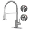Modern Brushed Nickel Kitchen Faucet - Compact Single Handle, Pull Down Sprayer, 1/3 Holes Adaptable