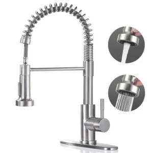 Modern Brushed Nickel Kitchen Faucet - Compact Single Handle, Pull Down Sprayer, 1/3 Holes Adaptable