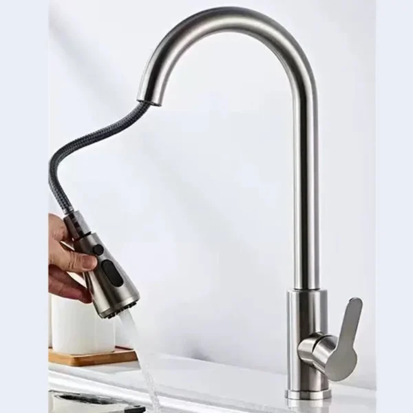 Stainless Steel Kitchen Faucet Single Hole Pull Out Spray 360° Swivel Sink Faucet High Arc Modern Design