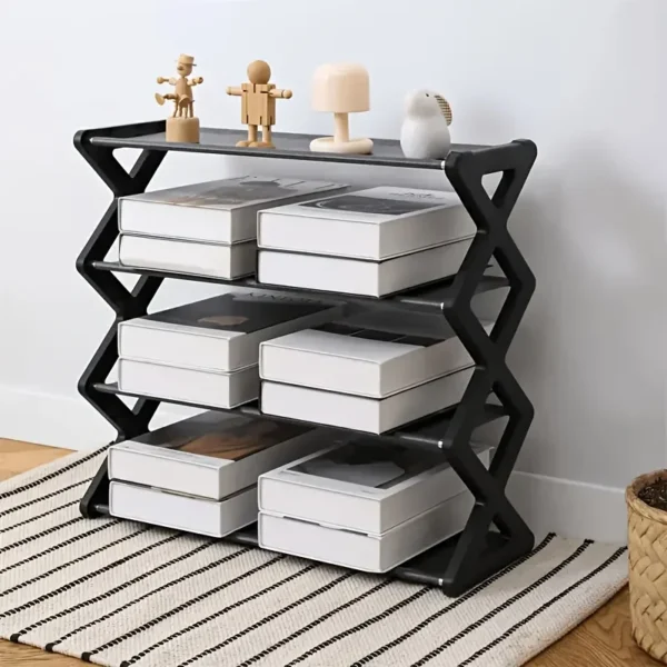 S9b4809ece60148ba8f9acc8913bdc875u.webp 4Layer X-Type Multi Layered and Space Saving Shoe Rack,Solid Color Simple Home Assembly Shoe Rack