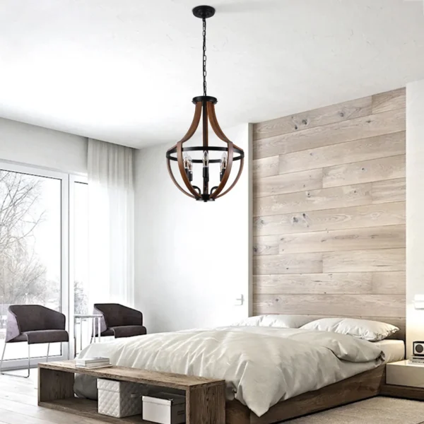 S9e2b92f368824a7e8448d24e183fc6069.webp Modern Rustic Wooden Pendant Light Fixture - 17 Inch Diameter - Handmade Natural Wood Kitchen Dining Room Lighting